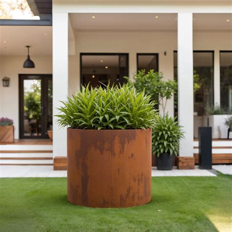 Corten Steel Circle Or Cylinder Planters Mk Design Elements