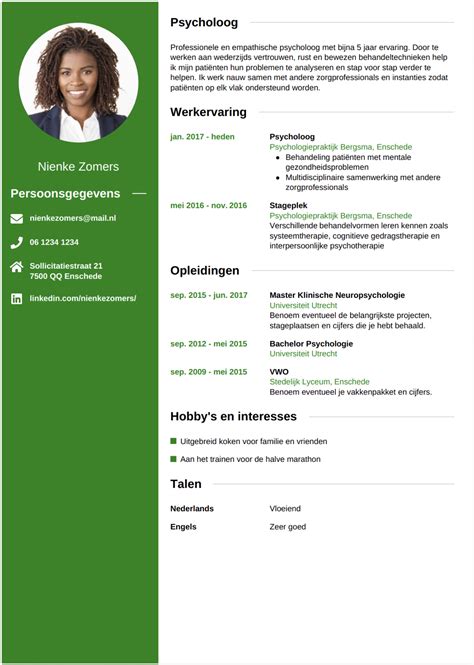 Professioneel Cv Voorbeeld Psycholoog