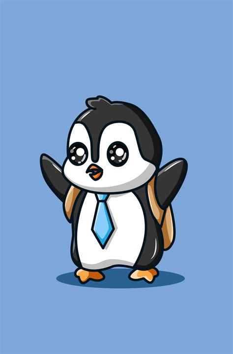 A Cute Penguin Carrying Backpak And Wearing Tie Vector Art At