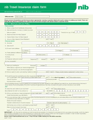 Fillable Online Nib Claim Form Nib Health Insurancehealth Travel