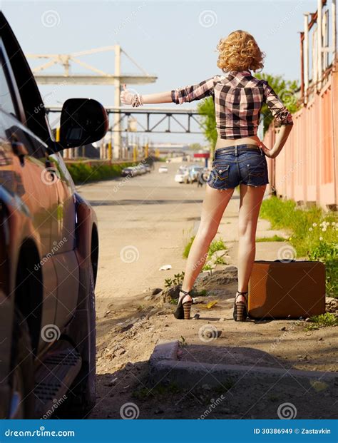 Blonde Girl Hitchhiker Stock Image Image Of Beautiful 30386949