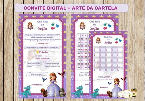 Convite Digital Ch Rifa Arte Da Cartela Princesa Sofia Elo