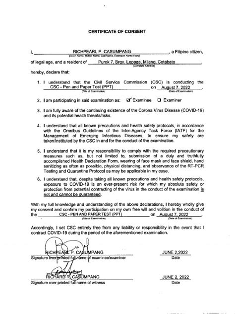 Certificate Of Consent Pdf