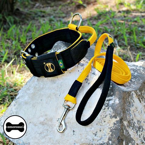 Coleira E Guia Para Cachorro - Coleira Para Cachorro Poderosso + Guia Longa 1,80 (amarelo e preto ...