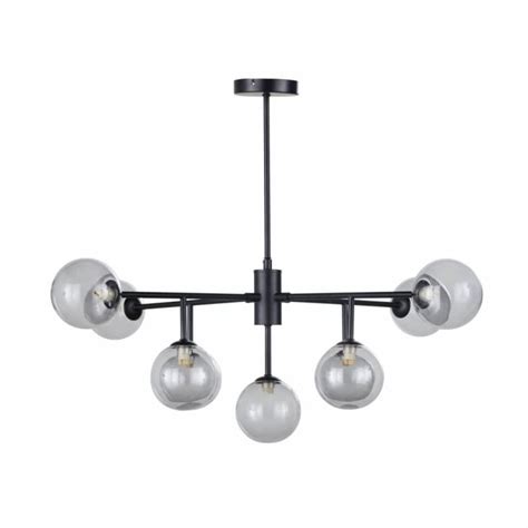 Suspension En M Tal Noir Et Globes En Verre Fum Maisons Du Monde