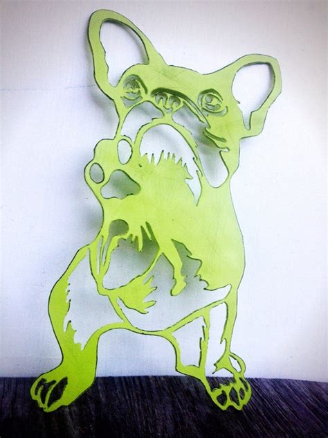 BOLD french bulldog metal wall art // chartreuse lime green