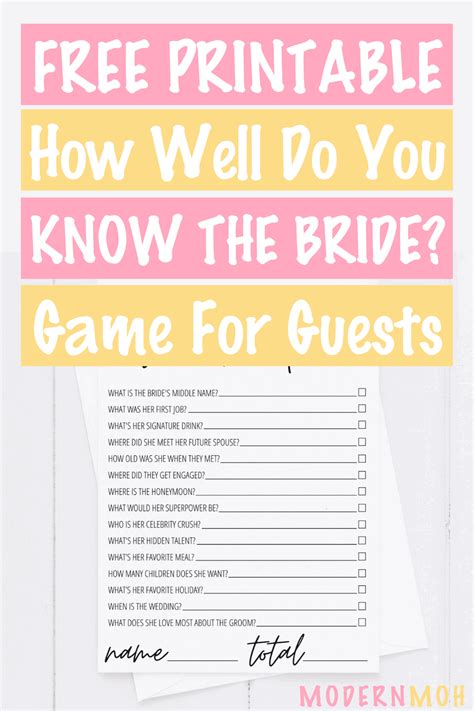 How Well Do You Know The Bride Free Printable Modern Moh