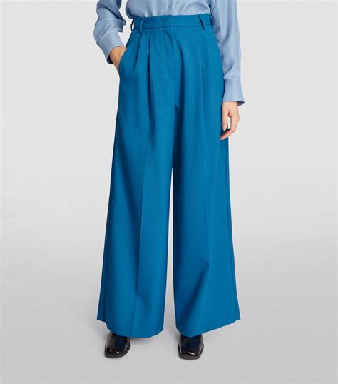 Womens Weekend Max Mara Blue Virgin Wool Wide Leg Trousers Harrods Uk