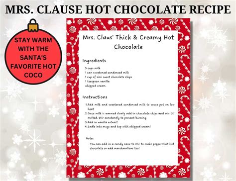 Letter From Mrs Claus A4 Size Sugar Cookie Recipe Hot Chocolate Recipe North Pole Mail