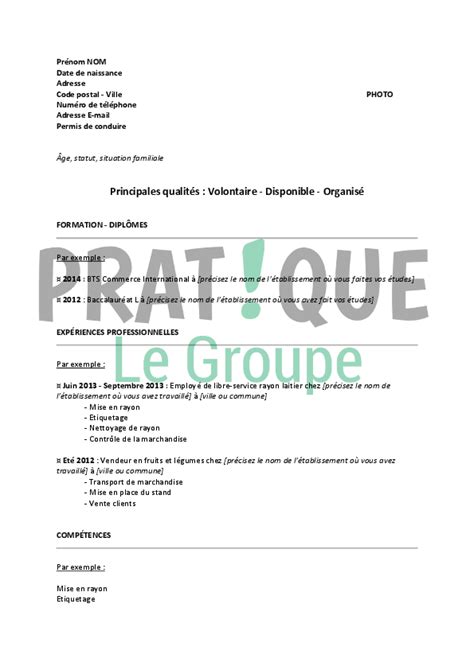 Exemple curriculum vitae pour job étudiant laboite cv fr