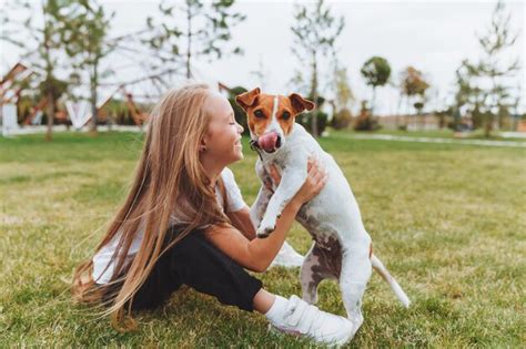 Une Petite Fille Embrasse Et Treint Son Chien Terrier Jack Russell