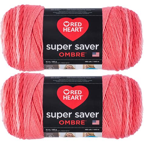 Red Heart Super Saver Ombre Yarn Deep Sea Coral Multipack Of