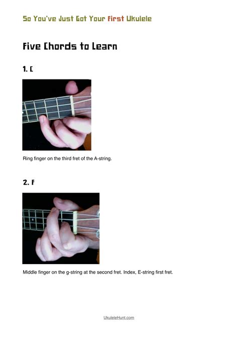 Free Printable Ukulele Chord Charts Beginners Finger Numbers Pdf