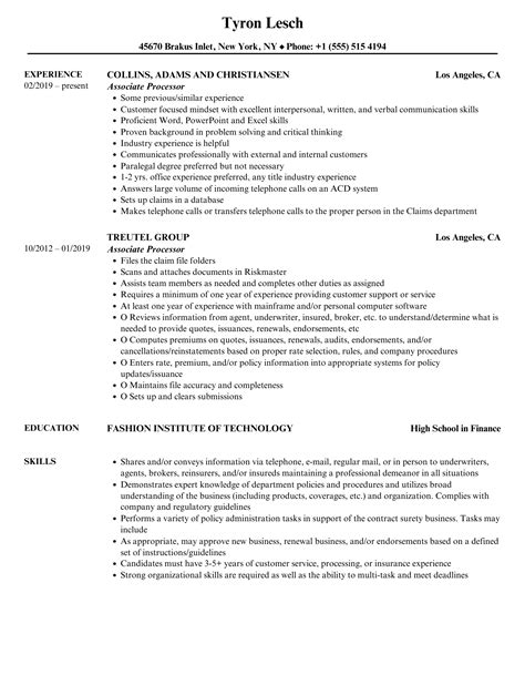 Associate Processor Resume Samples Velvet Jobs