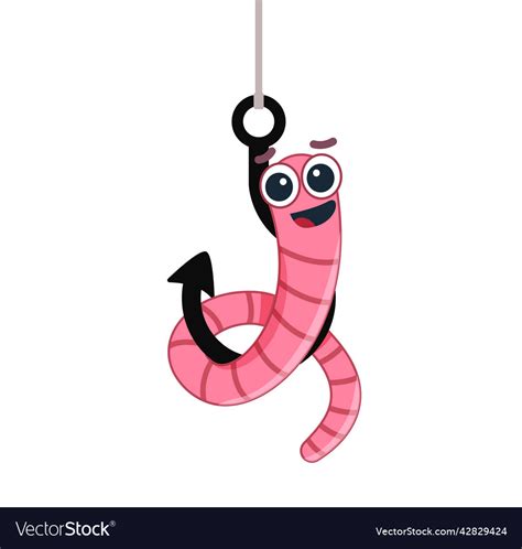 Cartoon Worm On A Hook Emotion Isolated Royalty Free Vector