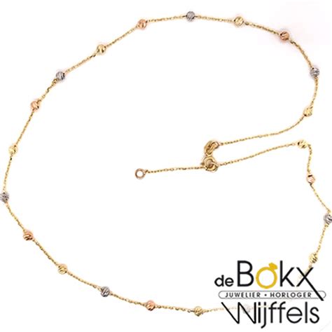 Collier Karaat Gouden Anker Ketting Met Gouden Bolletejs In Wit