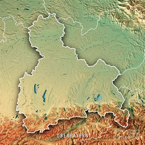 Oberbayern Regierungsbezirk Bayern 3D Render Topographic Map Bor ...