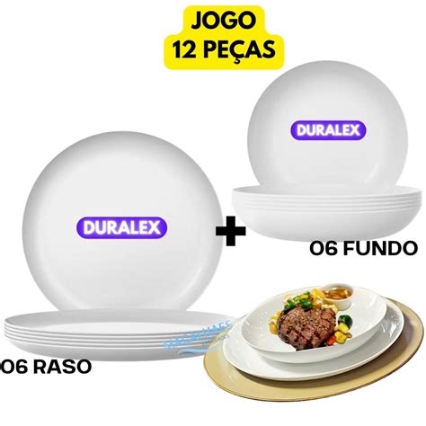 Jogo Kit Pratos Fundo Raso Branco Vidro Duralex Blanc