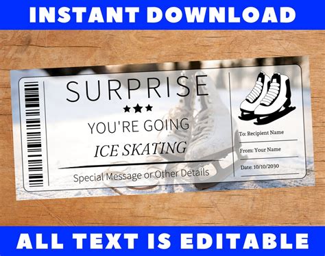 Surprise Ice Skating Gift Ticket Surprise Ice Skating Certificate Card