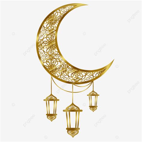 Ramadan And Eid Decoration Crescent Moon With Hanging Lanterns