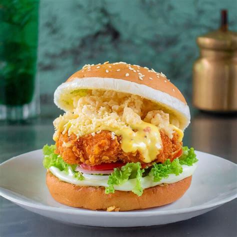 Premium Photo Delicious Cheesy Zinger Burger Generate Ai