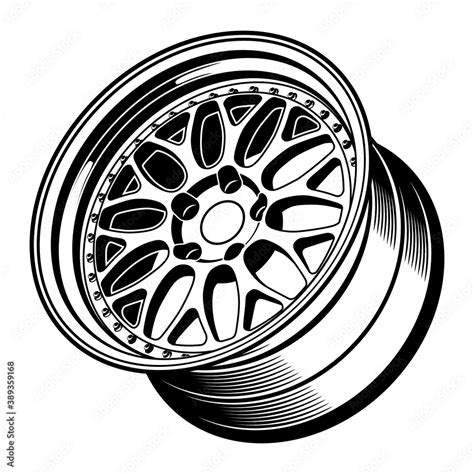 Car Wheel Rim Vector Silhouette Icon Logo Monochrome Color In Black