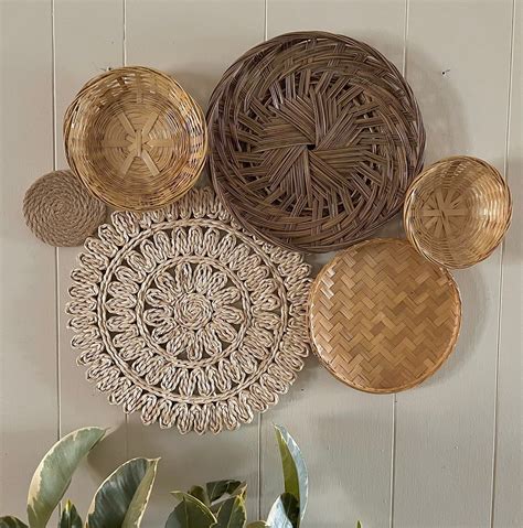 Ivory Boho Bohemian Basket Wall Arrangement Set of 6 Baskets - Etsy UK ...