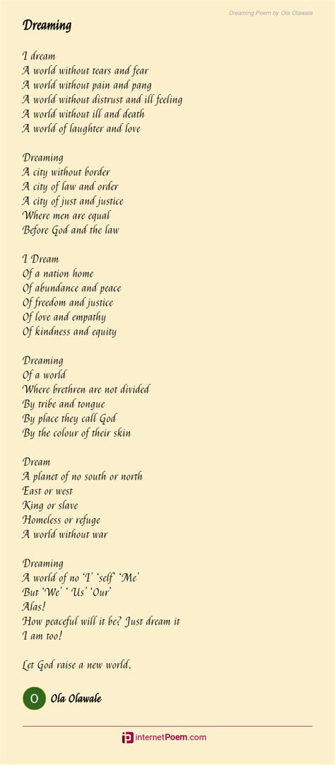 Dreaming Poem By Ola Olawale