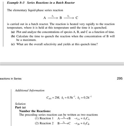 Solved Example Series Reactions In A Batch Reactorthe Chegg