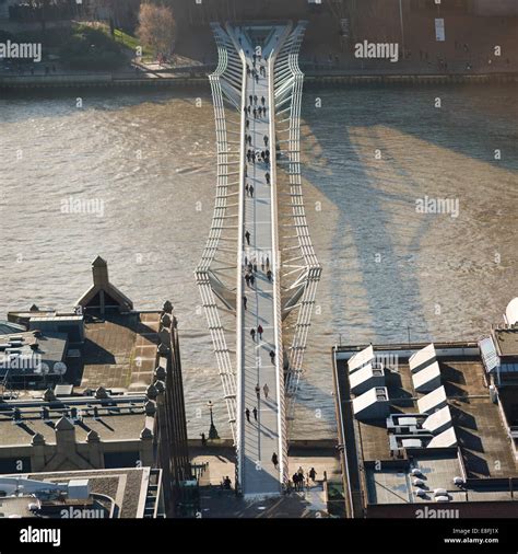 Aerial View Of Millennium Bridge London England Uk Stock Photo