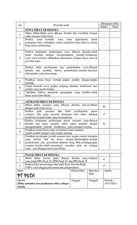 Audit P Audit No Prosedur Audit Dikerjakan Oleh Indeks Paraf