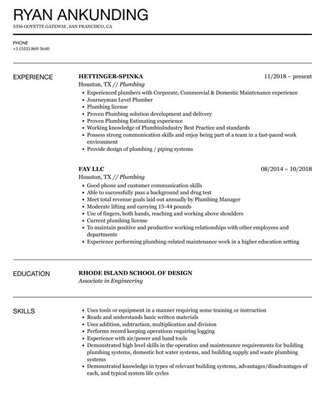 Free Resume Format For Plumbing Free Word Template