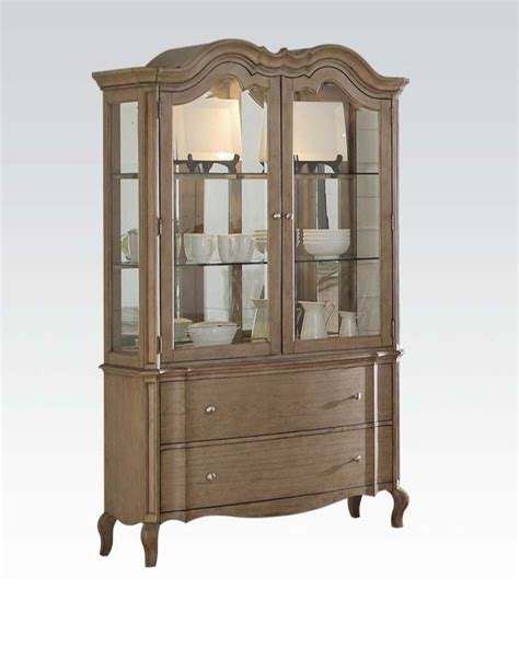 Acme 66054 Astoria Grand Chelmsford Antique Taupe Finish Wood Curio China Cabinet Hutch And