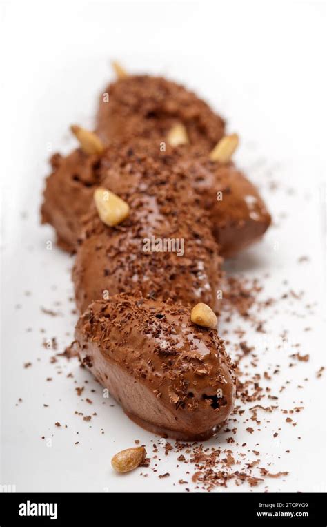 Fresh Home Made Chocolate Mousse Quenelle Dessert Stock Photo Alamy