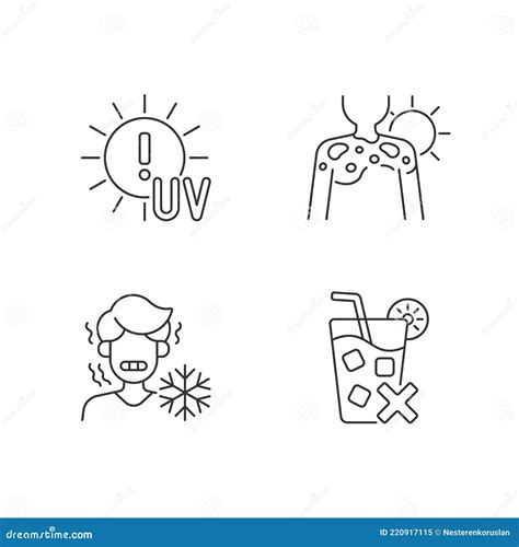 Sunburn Risk Chalk White Icons Set On Dark Background Vector