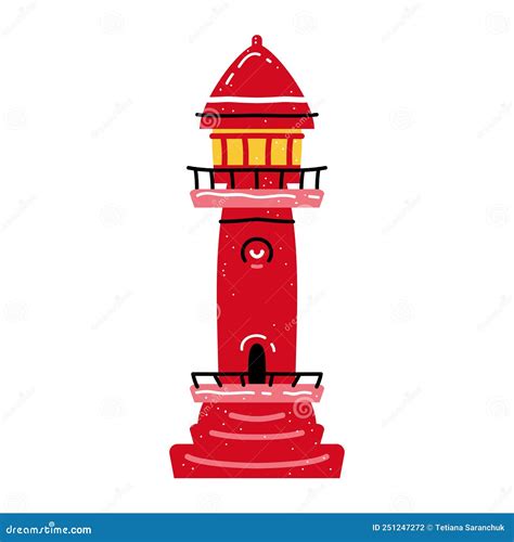 Red Lighthouse Isolated On White Background Jeju Island Beacon South