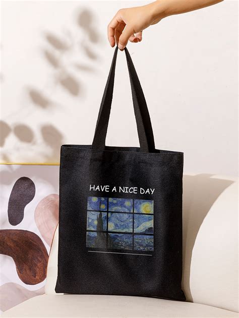 Letter Graphic Shopper Bag Diy Tote Bag Design Printed Tote Bags