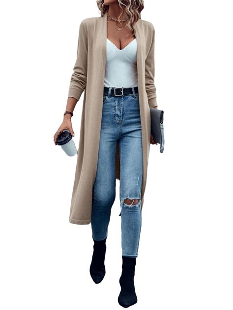 Casual Plain Long Sleeve Khaki Women Cardigans Women S