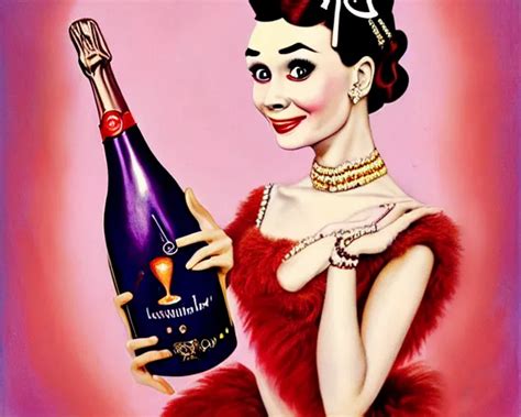 Audrey Hepburn As A Cancan Dancer With A Big Bottle Of Stable