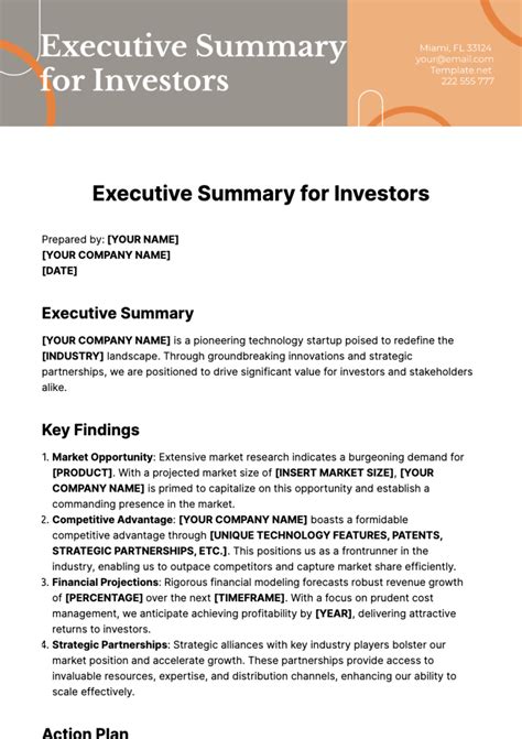 Free Executive Summary For Investors Template Edit Online And Download