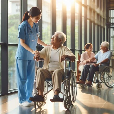 Premium Photo Compassionate Care Nurse Assisting Elderly Patient In