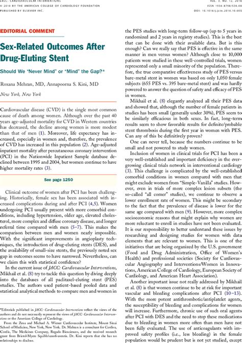 Sex Related Outcomes After Drug Eluting Stent Should We “never Mind