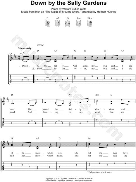 Traditional Irish Down By The Sally Gardens Guitar Tab In D Major Download And Print Sku