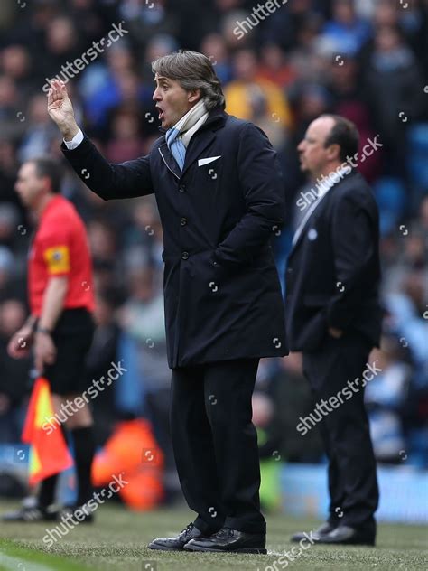 Manchester City Manager Roberto Mancini Gestures Editorial Stock Photo