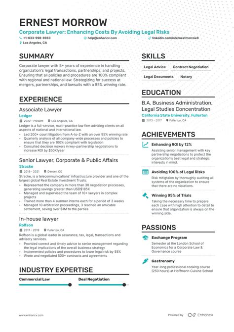 5 Corporate Lawyer Resume Examples And Guide For 2023