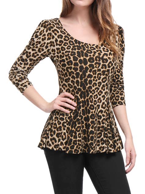 Unique Bargains Unique Bargains Womens Stretchy Peplum Shirt Leopard