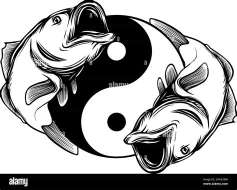 Ying Yang Symbol Of Harmony And Balance Hand Drawn Outline Koi Fish