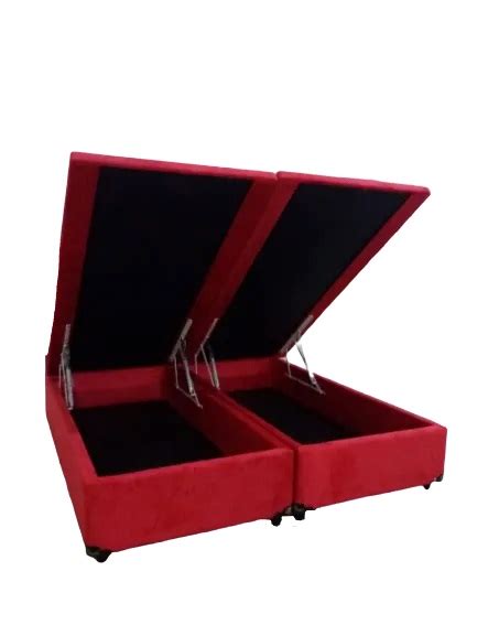 Cama Box Ba Casal Bipartido Blindado Suede Vermelho Imperium Do Sono