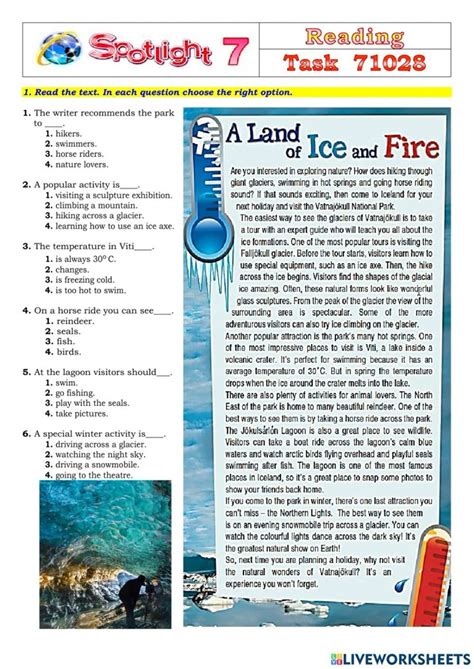 Spotlight 7 Task 71028 Worksheet for Reading Comprehension