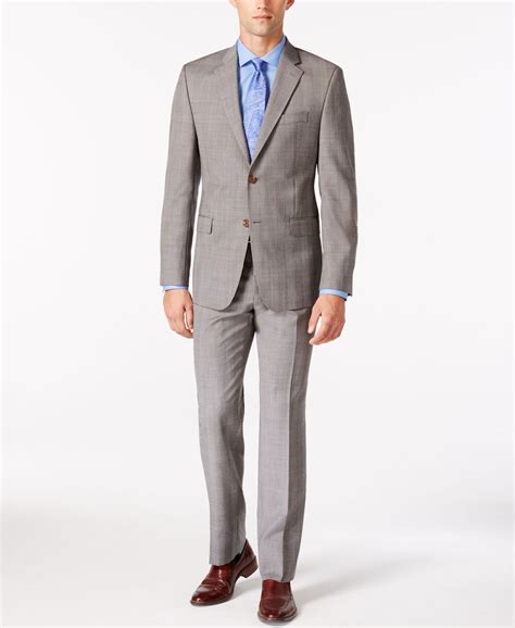 Lauren Ralph Lauren Mens Light Grey Plaid Slim Fit Suit Suits And Suit Separates Men Macys